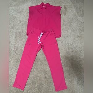 Figs Shocking Pink Rafaela Top XS and Yola Pant XSP